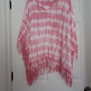 Calvin Klein Pink and White Tie-Dye Poncho/ Beach Cover-Up
